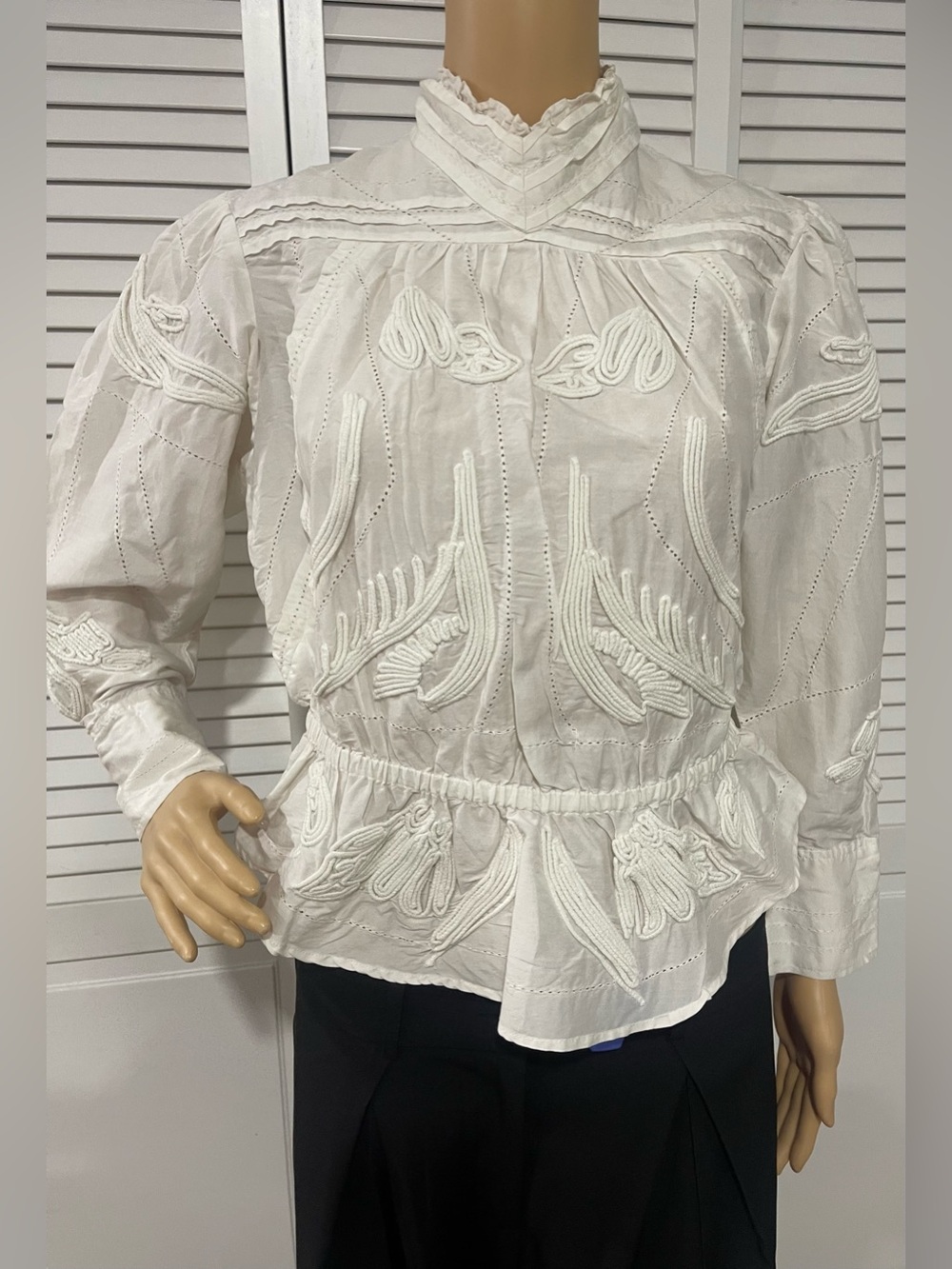 IRO Cream Ruffled High-Neck Embroidered Blouse